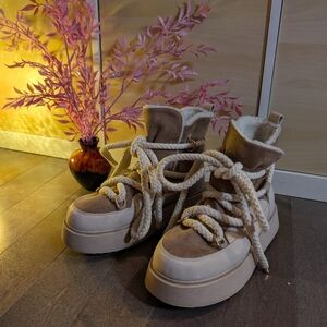 Tan and Cream Winter Boots